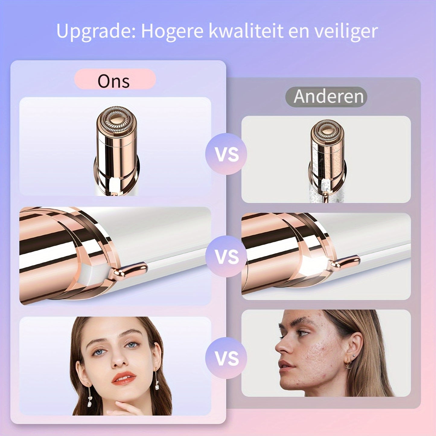 Gezichtshaarverwijderaar voor Vrouwen - zoals gezien op TV, Pijnloze Gezichtsscheerapparaat - Elektrisch Haarverwijderaartje voor Gezicht en Lippen met Licht en 2 Vervangende Koppen