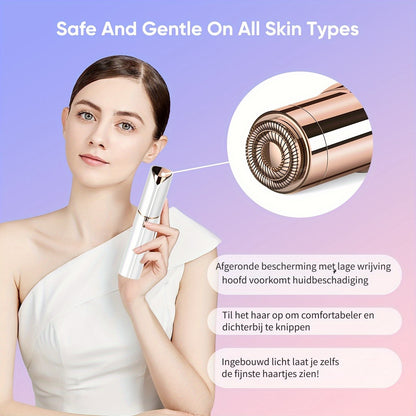 Gezichtshaarverwijderaar voor Vrouwen - zoals gezien op TV, Pijnloze Gezichtsscheerapparaat - Elektrisch Haarverwijderaartje voor Gezicht en Lippen met Licht en 2 Vervangende Koppen